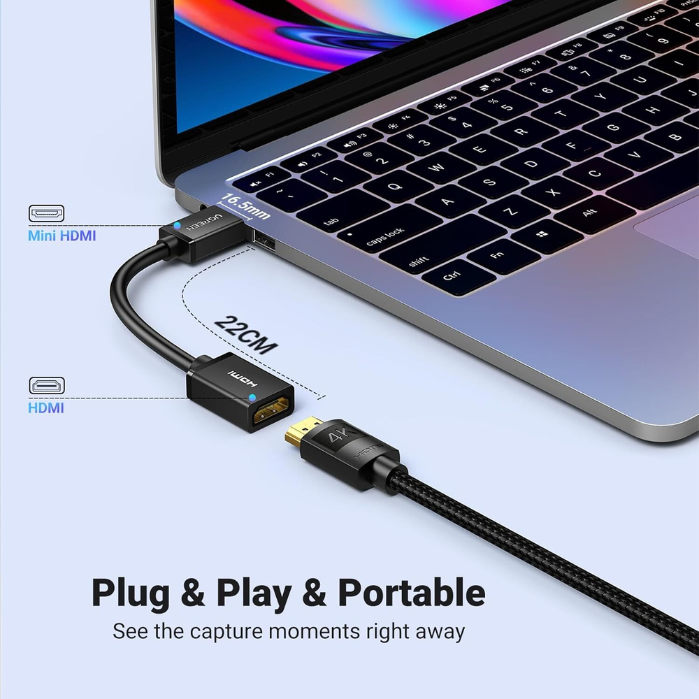 Кабель-переходник HDMI - mini HDMI, V2.0, 4K@60Hz, 22см, UGREEN 20137