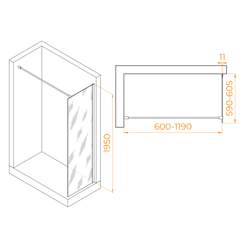 Душевая перегородка RGW WA-002B (Матовое-Сатинат, 600)