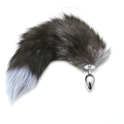 Анальная пробка с пышным хвостом (черный с белым) (Цвет: черный с белым)