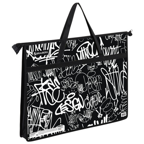 Папка для рисунков и чертежей с ручками BRAUBERG А3, пластик, молния сверху, Graffiti, 272233