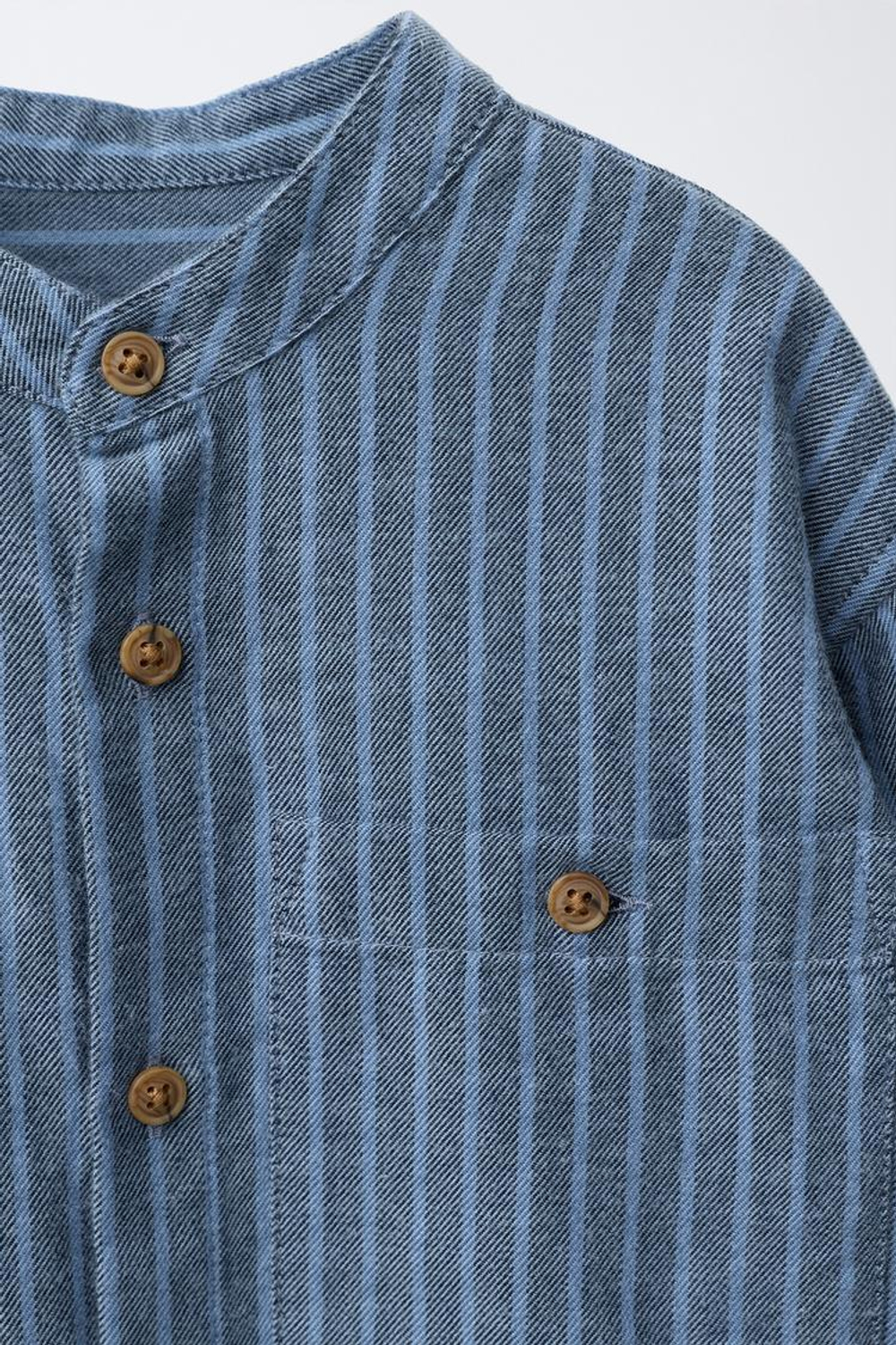 ZARA РУБАШКА В ПОЛОСКУ С ВОРОТНИКОМ-СТОЙКОЙ, СИНИЙ