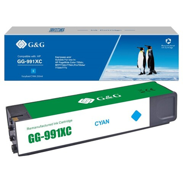 Картридж G&G, аналог HP 991X (X4D10AC, M0K06XC, M0J90AE) для PageWide 774/779/750/755/772/777, (16k), голубой