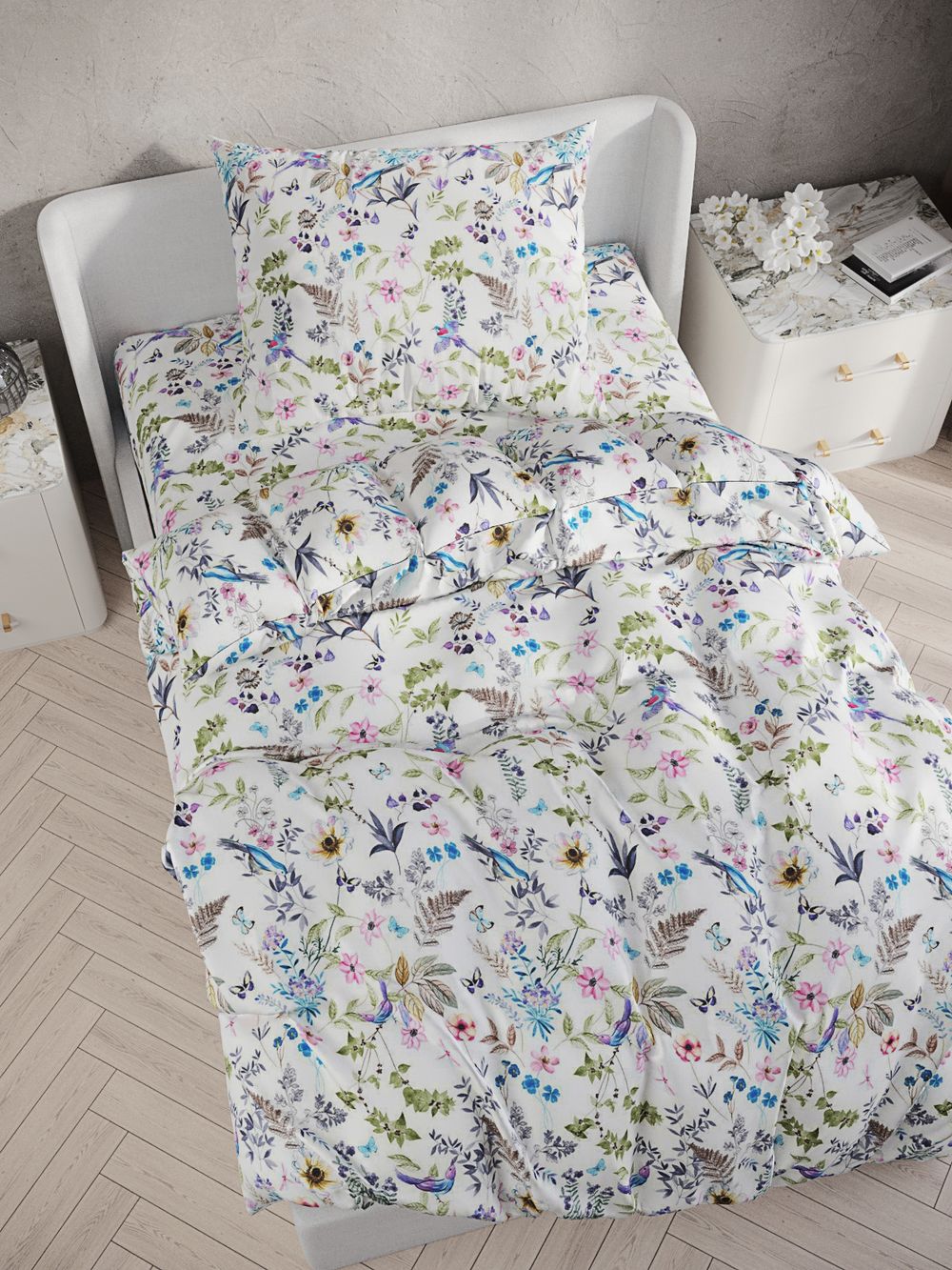 Постельное белье перкаль Сказка "Каролина" 1,5-сп Наволочка 70х70 см 1 шт Простынь 150x215 см Пододеяльник 145x215 см