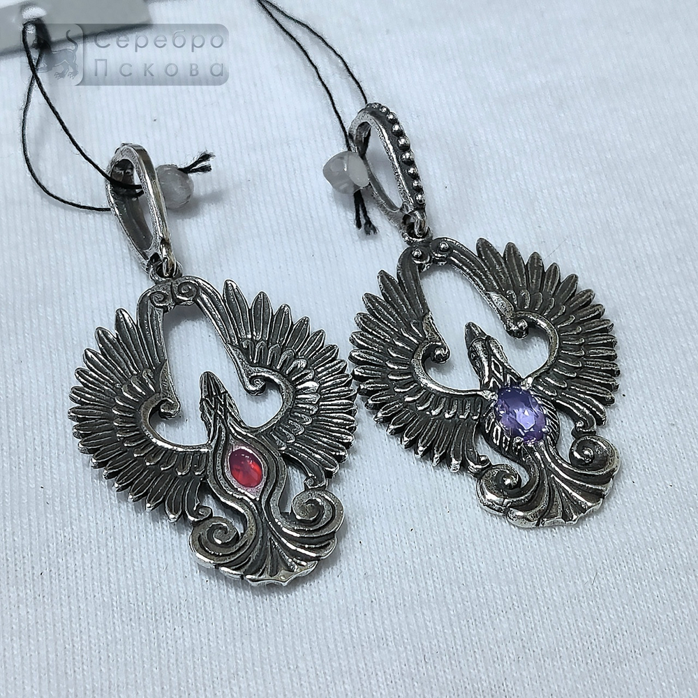 Подвеска "Феникс", гранат/аметист