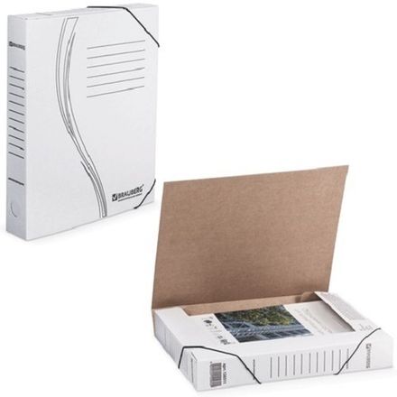 Папка архивная на резинках 45мм, микрогофрокартон, Brauberg, белая