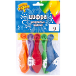 Шар латексный 30см Набор 5шт Цифра 9 (Ассорти)