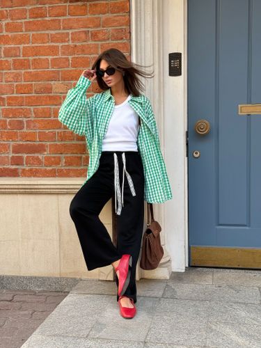 Зеленая хлопковая оверсайз рубашка в клетку