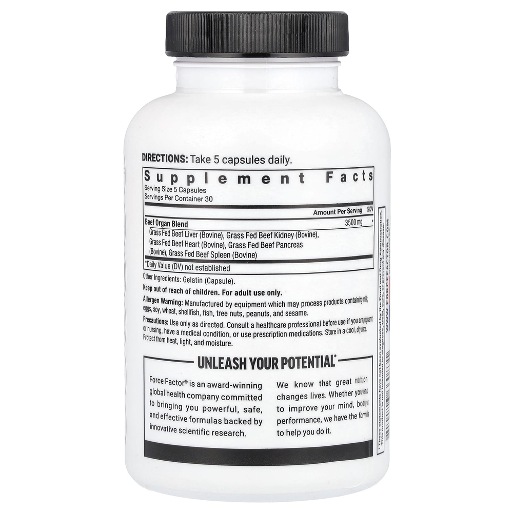 Force Factor, Primal Origins™, говяжьи органы травяного откорма, 150 капсул