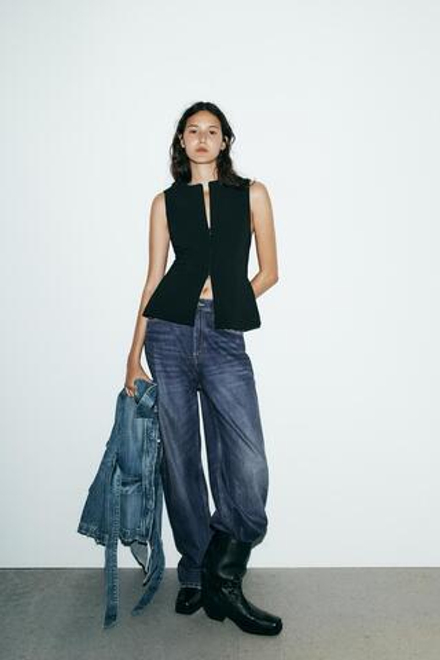 ZARA ТОП ОБЛЕГАЮЩЕГО КРОЯ С ЗАСТЕЖКОЙ-МОЛНИЕЙ, ЧЕРНЫЙ
