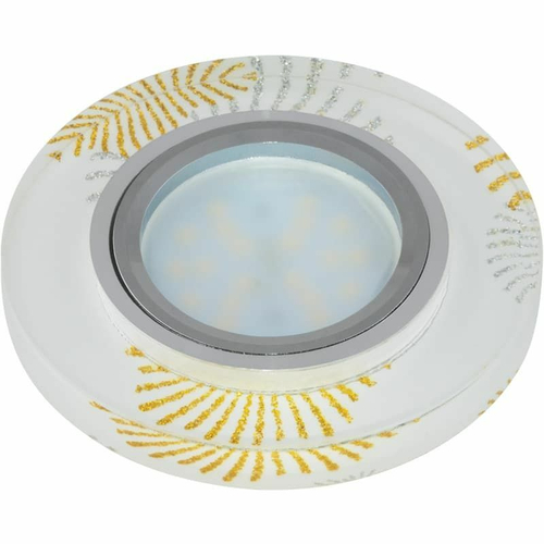 DLS-P200 GU5.3 CHROME/WHITE Светильник декоративный встраиваемый, серия Peonia. Без лампы, цоколь GU5.3. Металл/стекло. Хром/белый+золото+серебро. ТМ