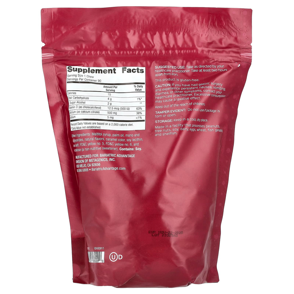 Bariatric Advantage, Chewy Bite с цитратом кальция, без сахара, карамель, 90 жевательных таблеток