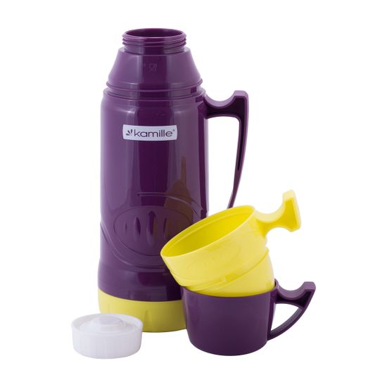 Термос 600 мл. со стеклянной колбой Kamille KM 2030 пластиковый, 2 чашки