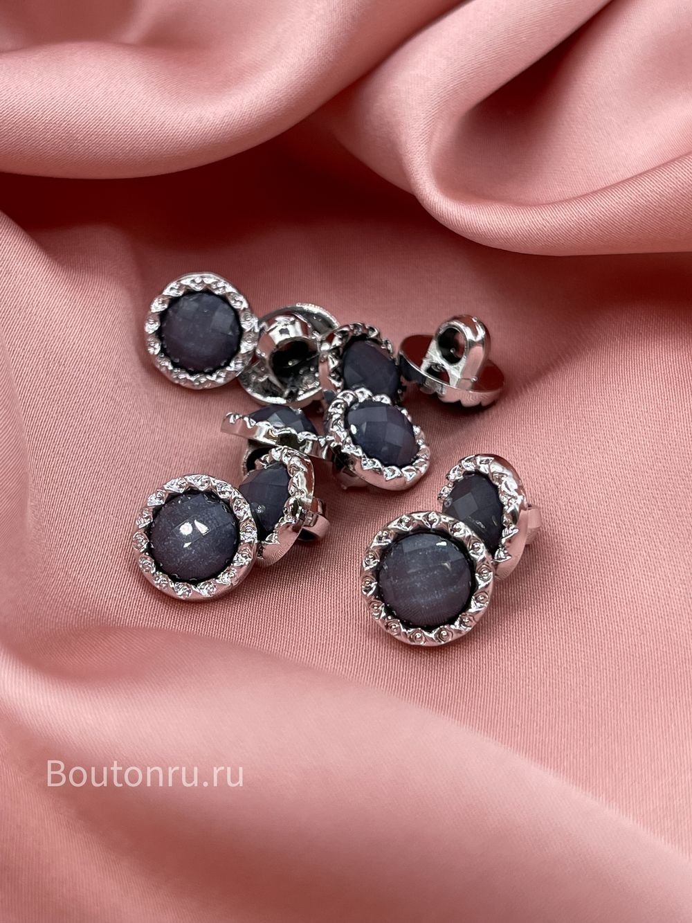 Пуговицы пластиковые серебристые рифленые луна перламутр темно-серые