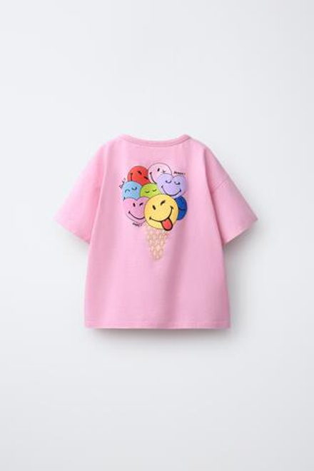 ZARA ФУТБОЛКА С ПРИНТОМ SMILEYWORLD ®, РОЗОВЫЙ