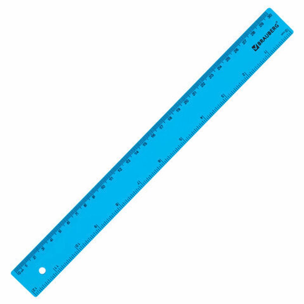 Линейка пластиковая 30 см, BRAUBERG, непрозрачная, неоновая, ассорти, 210839