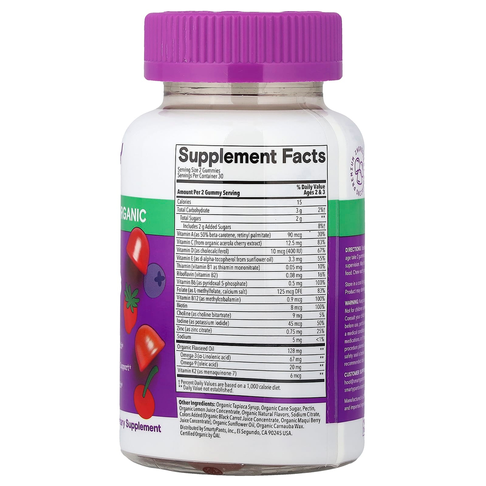 SmartyPants, органические мультивитамины и омега для малышей, со вкусом вишни и ягодного микса, 60 жевательных таблеток