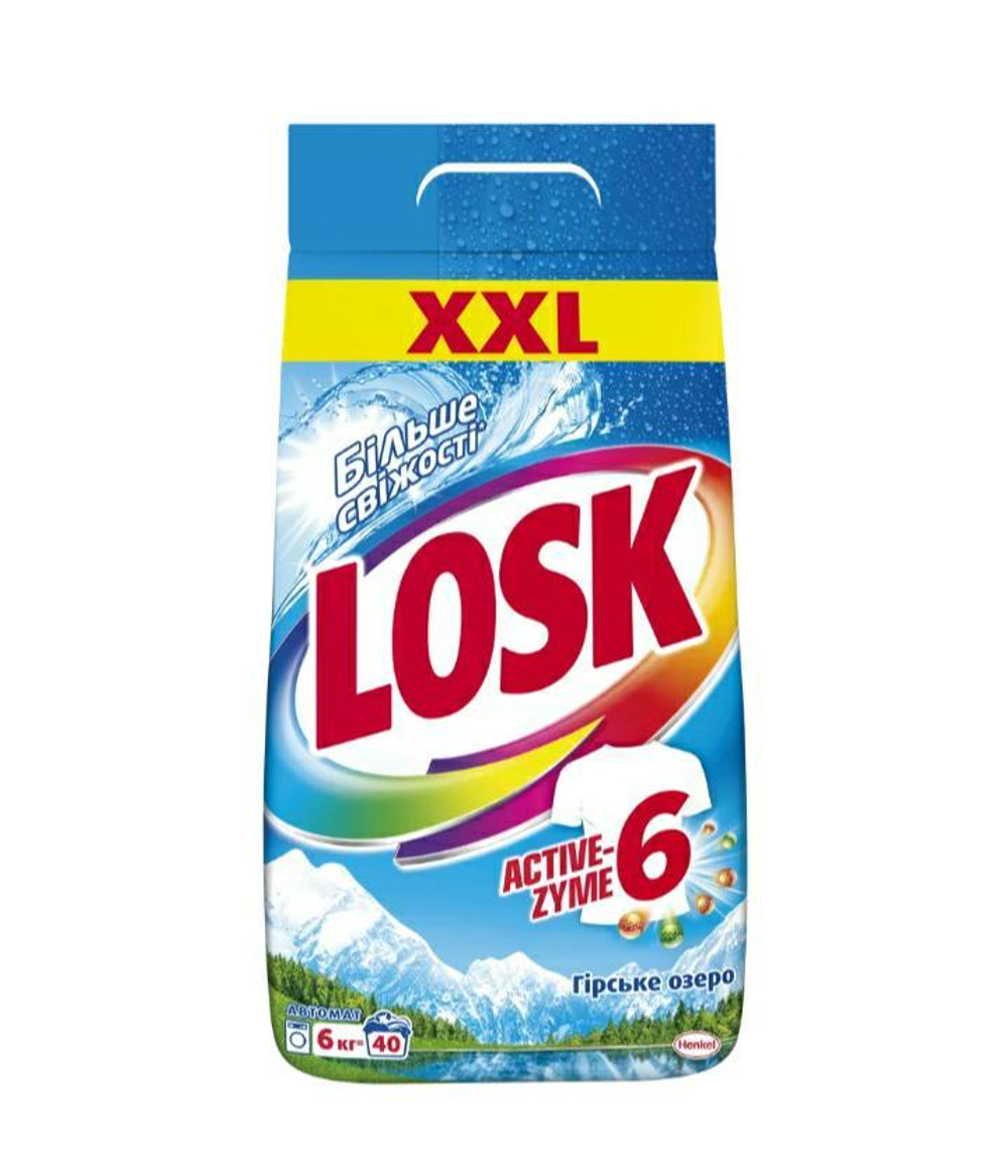 Стиральный порошок Losk Active - Zyme6 Автомат "Горное озеро", 6 кг, мягкая упаковка