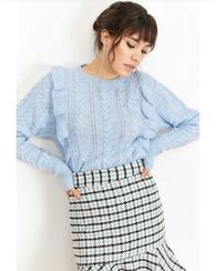 Qadın Fırfırlı yumşaq köynək mavi 1020W1007