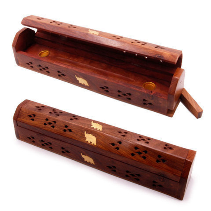 Подставка под благовония Пенал резной Слоники 30x5,5x6 см