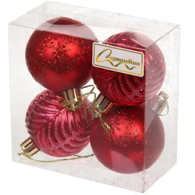 Новогодние шары 5 см (набор 4 шт) «Лесная тайна», красный