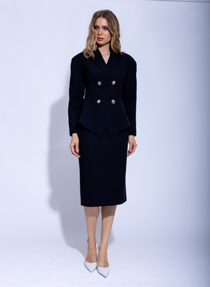 Женский черный элегантный костюм с двубортным жакетом