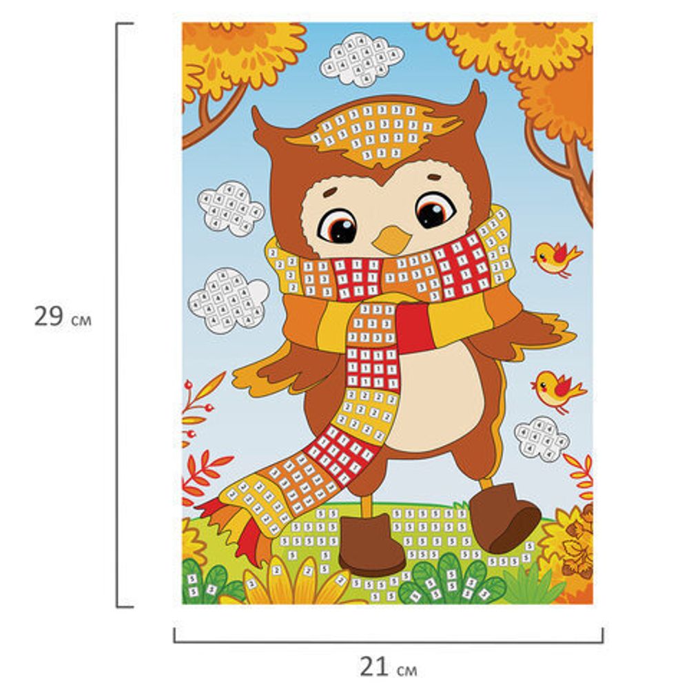 Набор для творчества "Сверкающая мозаика из мягкого пластика", "Сова", 21х29 см, ЮНЛАНДИЯ, 662365