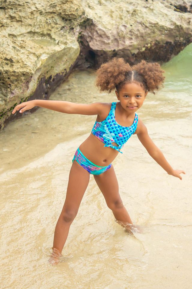 Бирюзовый раздельный купальник с завязками