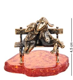 Народные промыслы AM- 354 Фигурка «Пара собак» (латунь, янтарь)