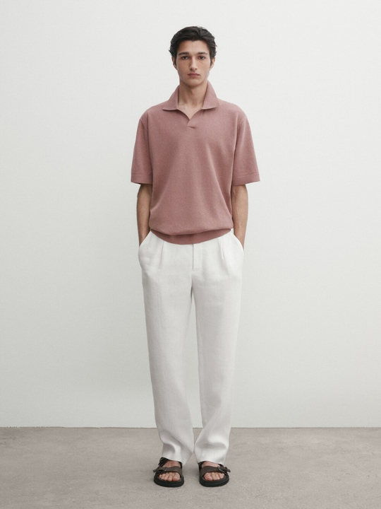 Massimo Dutti Трикотажное поло с короткими рукавами, пестро-розовый