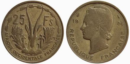 Французская Западная Африка 25 франков, 1956 Газель VF