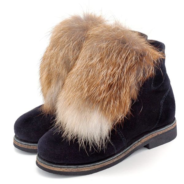 Унты-ботиночки женские из замши и лисы рыжей