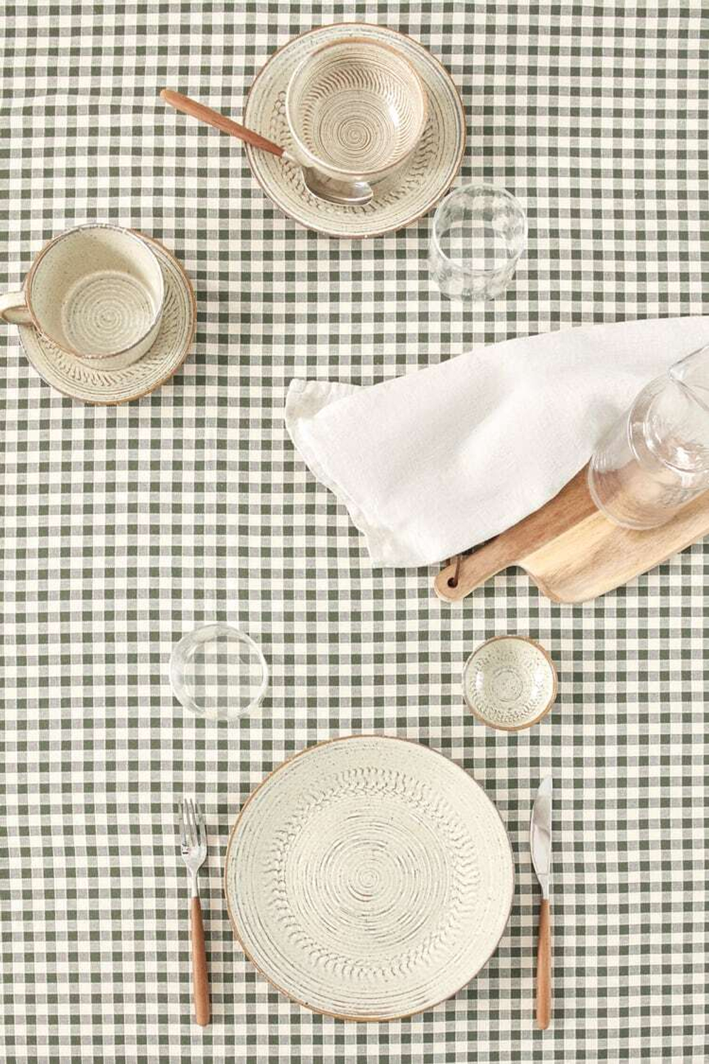 ZARA HOME КЛЕТЧАТАЯ ХЛОПЧАТОБУМАЖНАЯ СКАТЕРТЬ, ЗЕЛЕНЫЙ