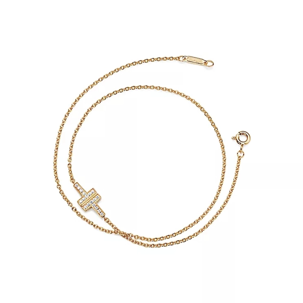 Браслет из жёлтого золота с бриллиантами, Tiffany 💠T collection. В Наличии