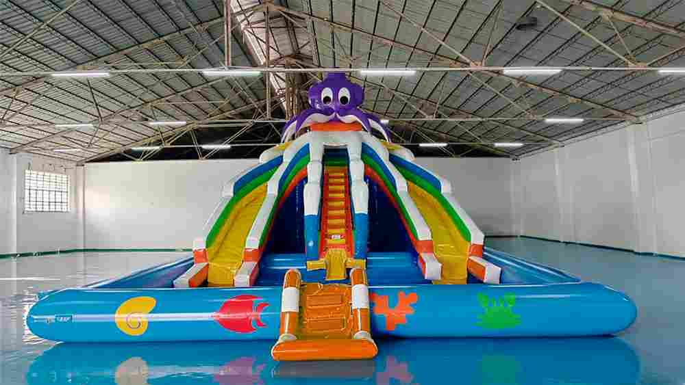 Надувная лестница для бассейна из ПВХ с бассейном, оранжевый, 1.82*1.1*0.87 м