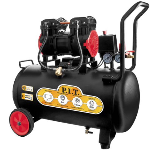 Компрессор PAC24-C2 P.I.T. (1,5кВт, 110 л/мин, 8бар, 24л, 2 цил, 1 вых, пр.привод, безмасл), 1070207