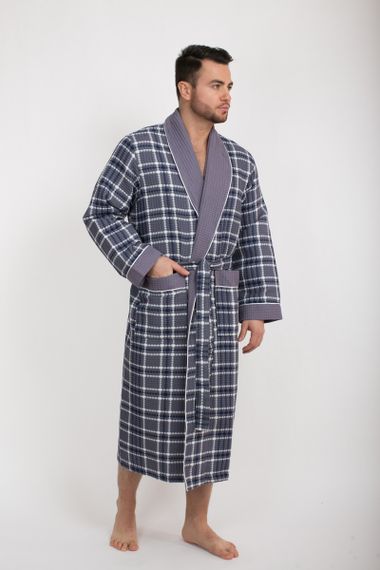Вафельный  мужской халат Gentelmen Style серый