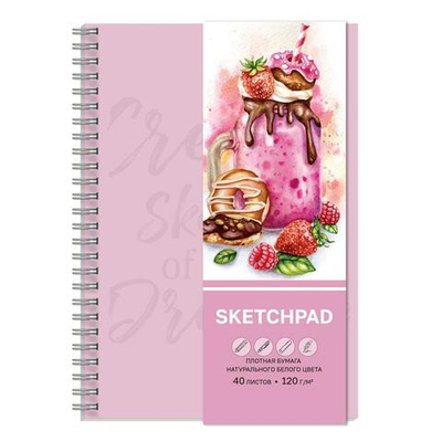 Скетчпад А5+ 40л. белый офсет на гребне "Десерт" (Феникс+)