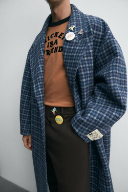 ZARA HARRY LAMBERT X DISNEY ПАЛЬТО OVERSIZE В КЛЕТКУ, СИНИЙ