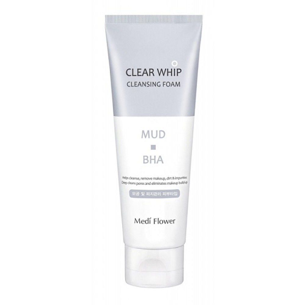 Пенка для умывания с белой глиной и BHA кислотами Medi Flower Mud Clear Whip Cleansing Foam 120мл