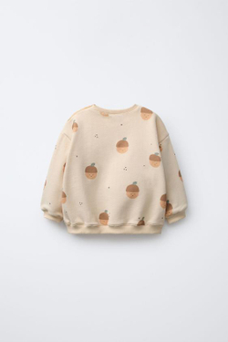 ZARA ТОЛСТОВКА С ПРИНТОМ, ЭКРЮ