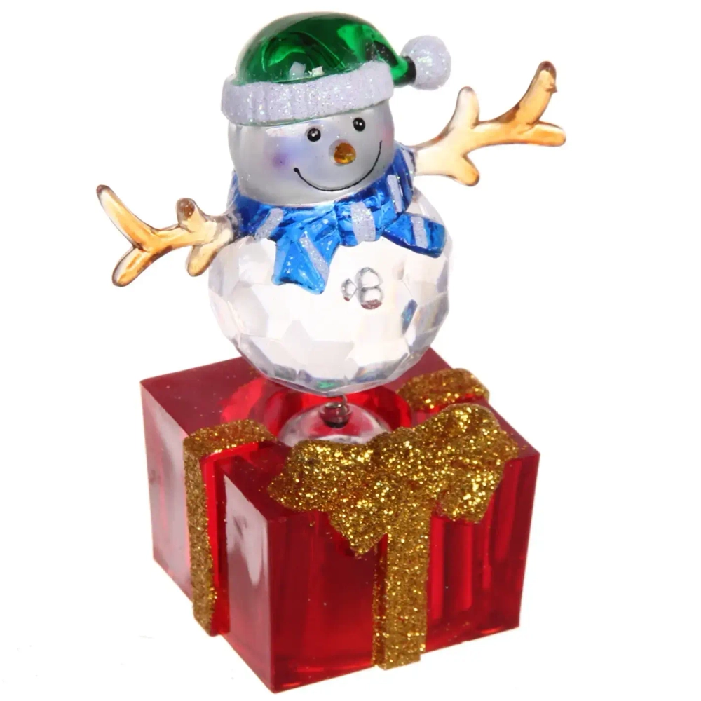 Фигурка с подсветкой «Снеговичок в колпачке на подарке» 9 см