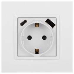 Розетка ЭРА Elegance 14-4108-01 2P+E 16A-250В со шторками с USB type-A+C 5В-3А белый