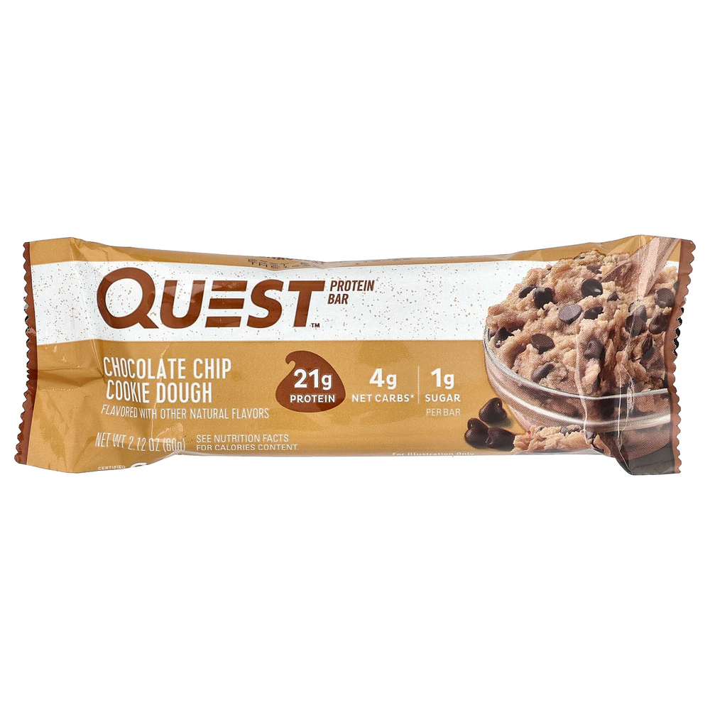 Quest Nutrition, Протеиновый батончик, тесто с шоколадной крошкой, 4 батончика, 60 г (2,12 унции)