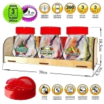 Набор стеклянных банок для продуктов 3шт, 260мл с красной крышкой-дозатором, на подставке