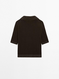 Massimo Dutti Свитер поло с контрастным воротником, шоколадный