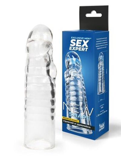 Прозрачная закрытая насадка на член - 15 см. (Цвет: прозрачный)