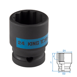 KING TONY (453024M) Головка торцевая ударная двенадцатигранная 1/2", 24 мм