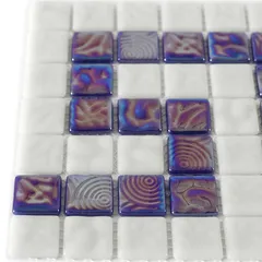 STP-Border1 Natural Стеклянная мозаика Steppa синяя белая глянцевая