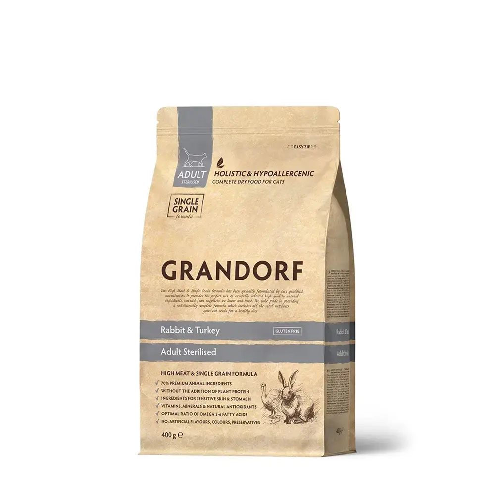 GRANDORF CAT Rabbit&Turkey STERILISED 2кг/400гр-900р
