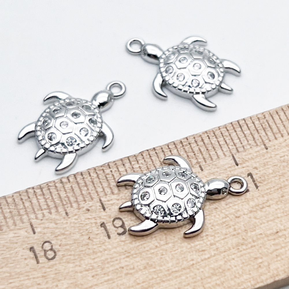Подвеска Черепаха, цвет серебро (родий), фианиты, размер 18*13 мм, цена за 1 шт